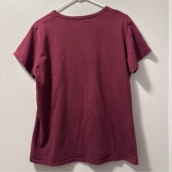 AC DC tee shirt maroon color and has been well loved with slight piling - Picture 2 of 4